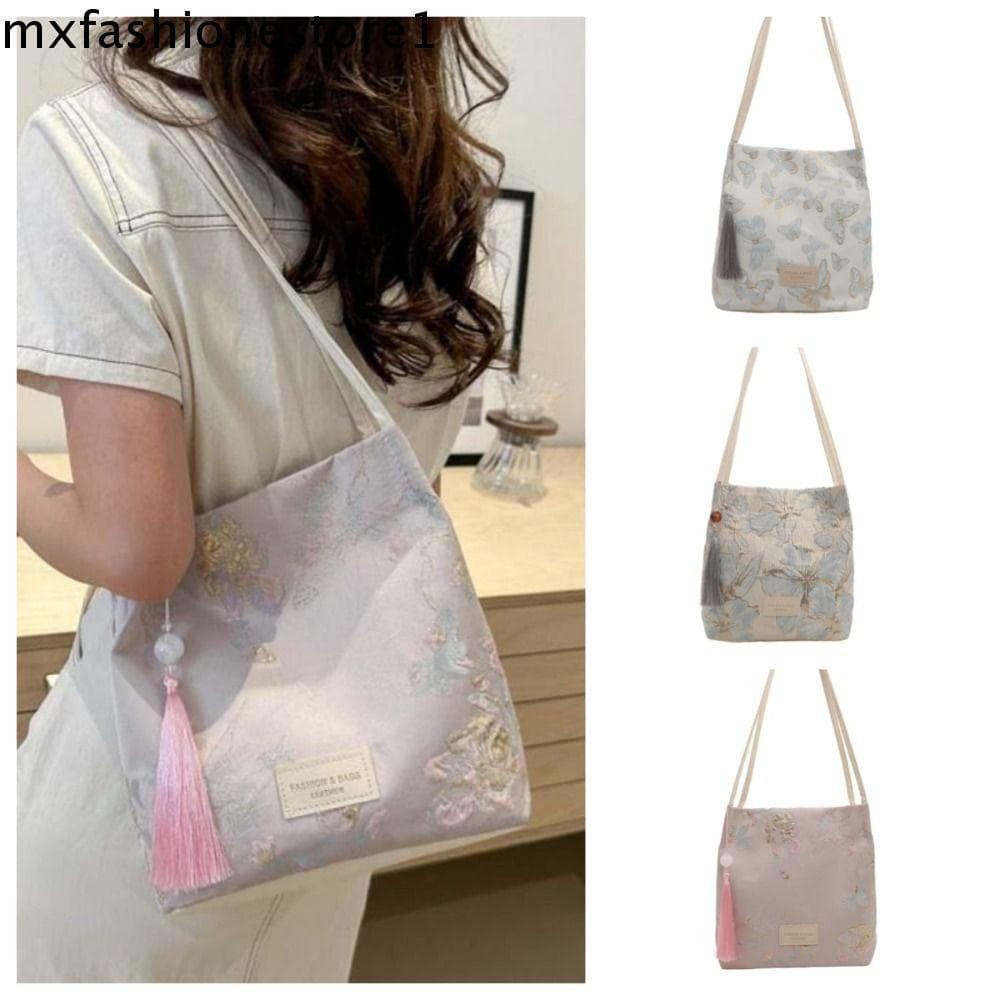 MXFASHIONE Bolsa Balde De Flores , Borboleta Nova De Ombro Bordada Estilo Chinês , Grande Capacidade