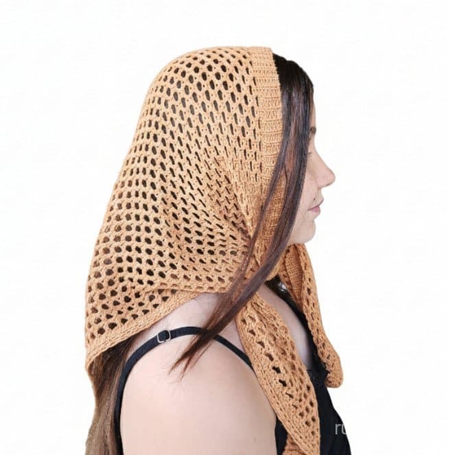 Lenço Bandana Tricot Vazado Ponto Crochê Feminina – Tendência Verão Moda Blogueira Praia Estilo Retrô
