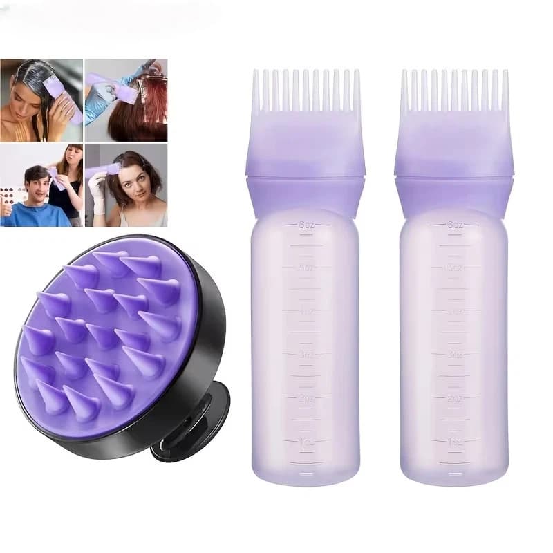 Kit 2 em 1 Aplicador de Tintura e Massageador Capilar para Hidratação Óleo Coloração e Tratamento