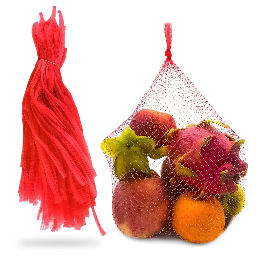 BURIUS 200 Peças Sacos de Rede para Armazenamento de Vegetais para Geladeira - Sacos de Rede com Cordão de 13,7 Polegada