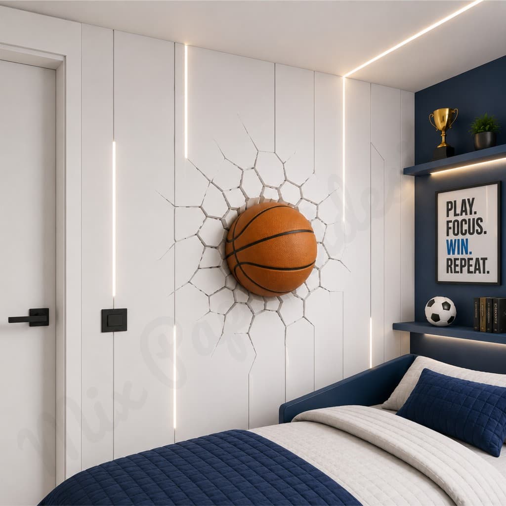 Papel De Parede de Basquete para quarto Efeito Neon led