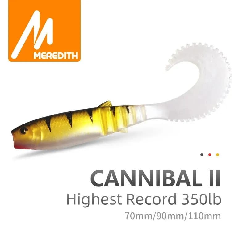 MEREDITH Cannibal Iscas de Pesca com Cauda Curva 70mm 90mm, Iscas Artificiais Wobblers, Iscas Macias de Silicone, Iscas