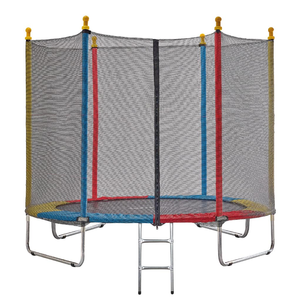 Cama Elástica JustFun Infantil 2,44M Pula Pula Trampolim com Escada Rede de Proteção Colorida Externa Suporta 150KG