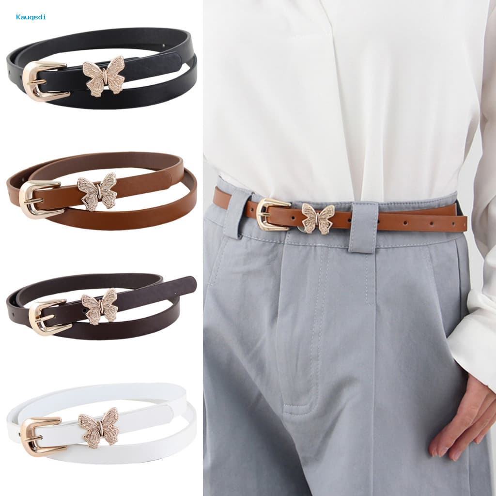 Women Imitation Leather Belt Multi-functional Stylish Women's with Butterflies Buckle Adjustable Length Waist for Dress