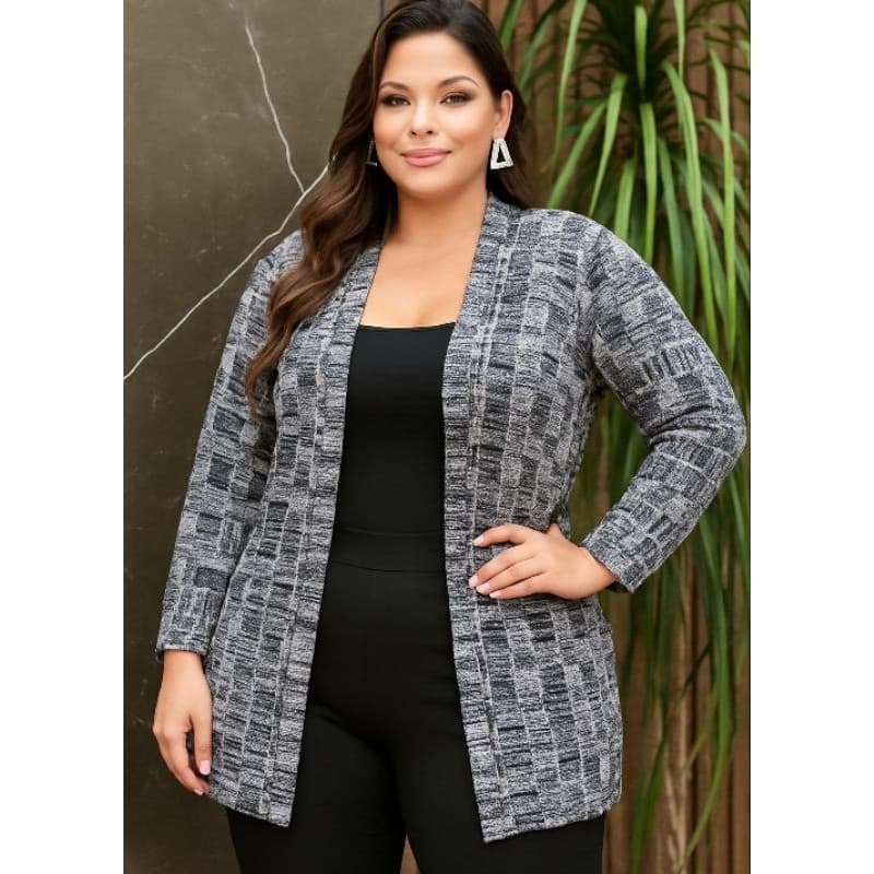Kimono Plus size Mescla Cardigan Casaco Aberto Inverno Frio Tricot