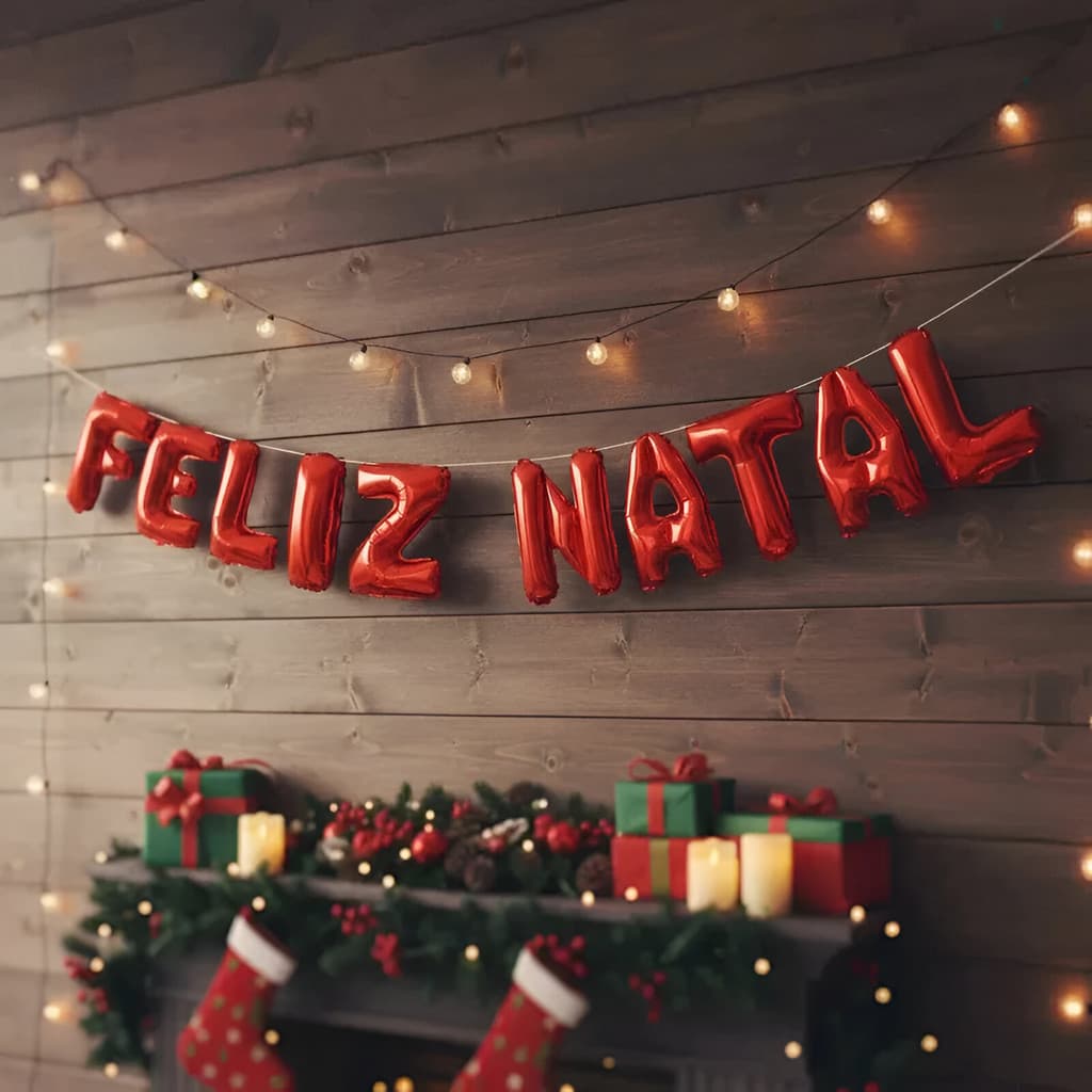 Balões Metalizados Vermelhos 37cm Feliz Natal Letras Frase Mensagem Balão Decoração Natalina Festiva Festa Celebração