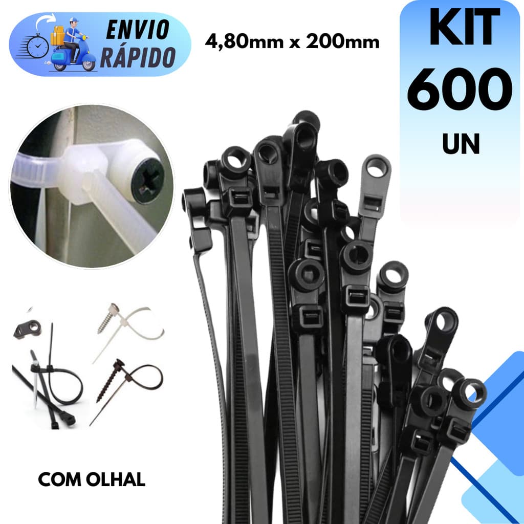 KIT 200 A 600 UNIDADES ABRAÇADEIRA  4,80MMX200MM COM OLHAL ENFORCA GATO NYLON CINTA PLÁSTICA
