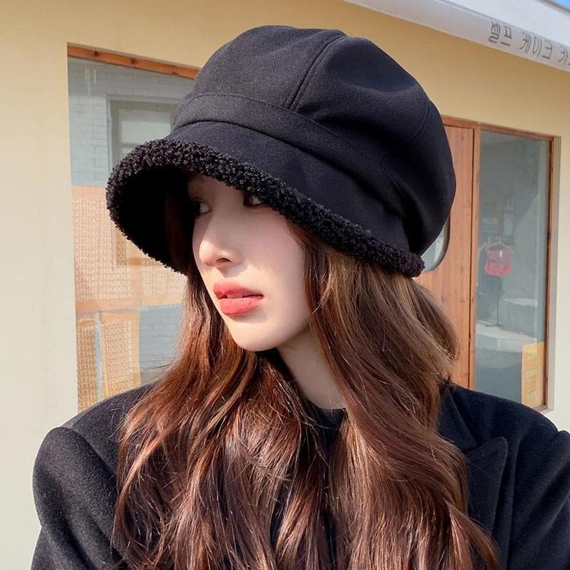 Boina Chapéu Feminino Inverno Octogonal Chapéus Para Mulher Retro Cor Sólida Veludo Newsboy Boné Manter Quente Novo Bald