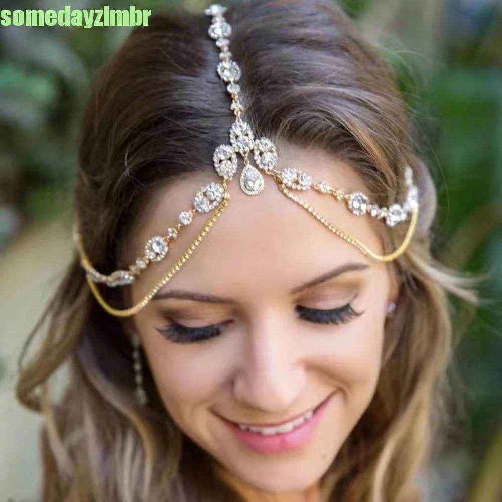 SOMEDAYZL0M Corrente De Testa De Noiva , Joias De Cabelo , Gota De Água , Borla , Cristal , Festa , Casamento , Enfeites
