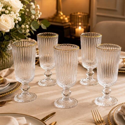 Jogo 6 Taças Cristal Champagne Versalhes 170 Ml Elegante Vidro Dourado