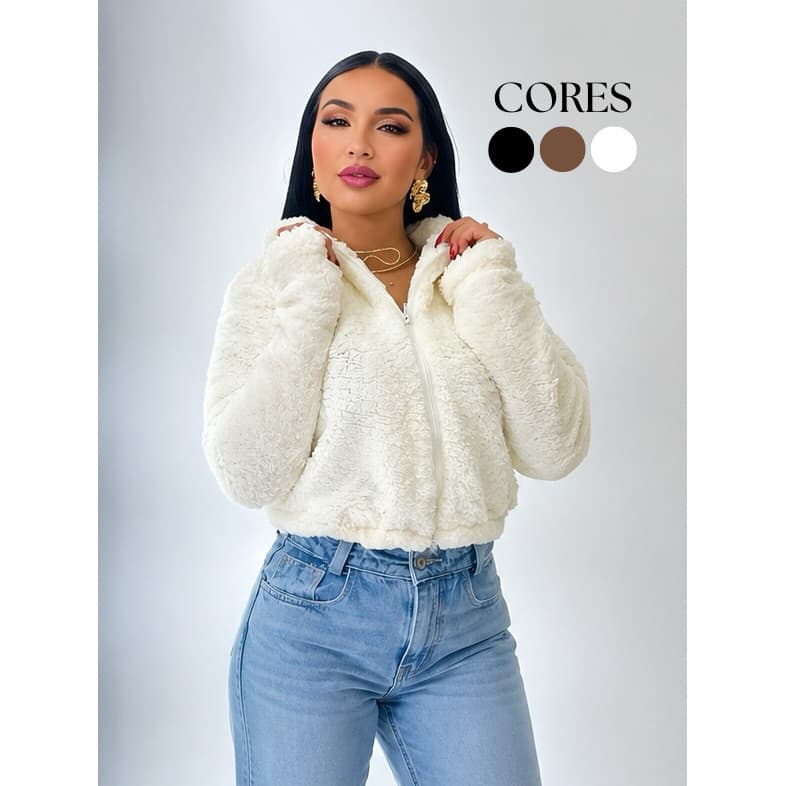Jaqueta Teddy Pelo Casaquinho Tedy Elegante Pelinho Confortável Com Zíper Moda Feminina Blogueira