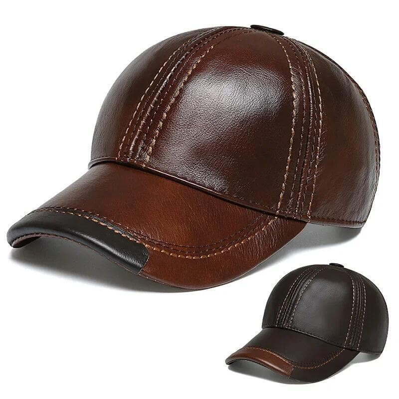Novo Boné Masculino de Couro Genuíno para Outono e Inverno, Boné de Couro de Vaca à Prova de Vento e Quente, Boné Casual