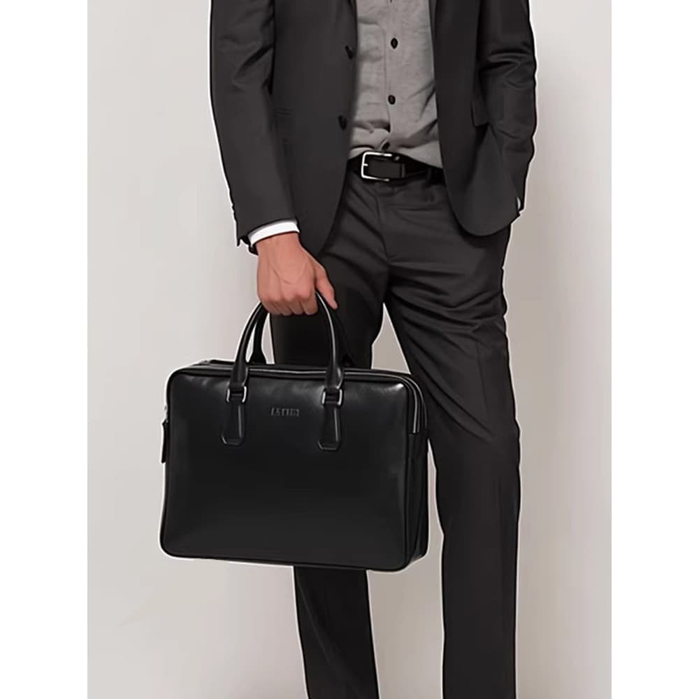 Maleta de advogada masculina de couro genuíno multicamadas com zíper duplo bolsa de serviço Civil bolsa de trabalho negó