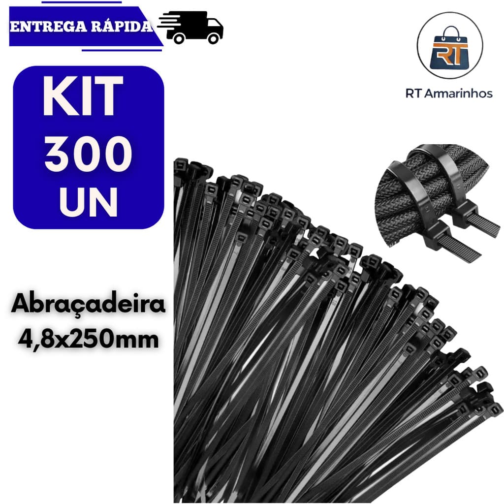 Kit 300 Abraçadeira Plástica Nylon 25cm Preta Enforca Gato Forte Multiuso Cinta Plastic Abraçadeiras Manutenção