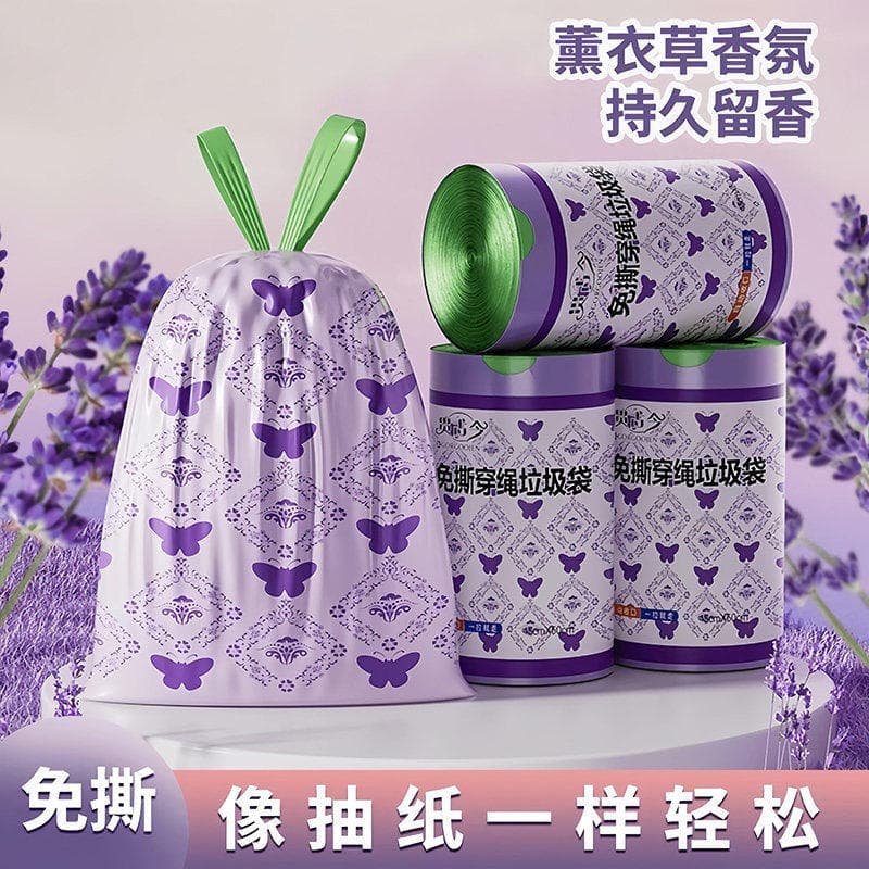Saco de lixo com cordão, lavanda, sem rasgos, doméstico, engrossado, portátil, cozinha, saco de plástico, limpeza de esc