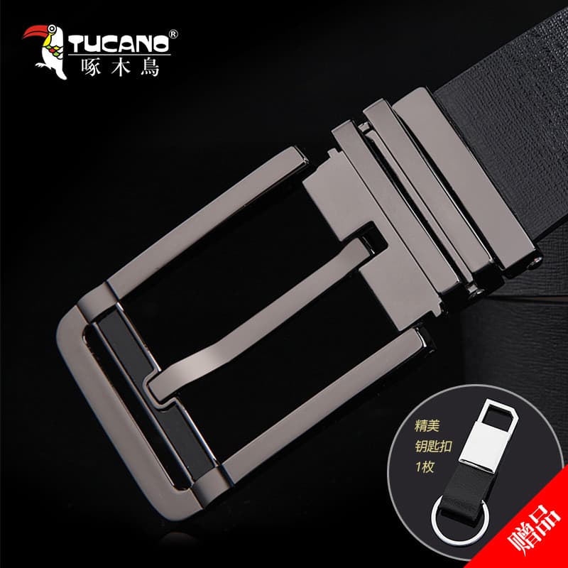 Woodpecker masculino pino fivela cinto de couro genuíno versão coreana cinto moda negócios puro juventude cinto preto