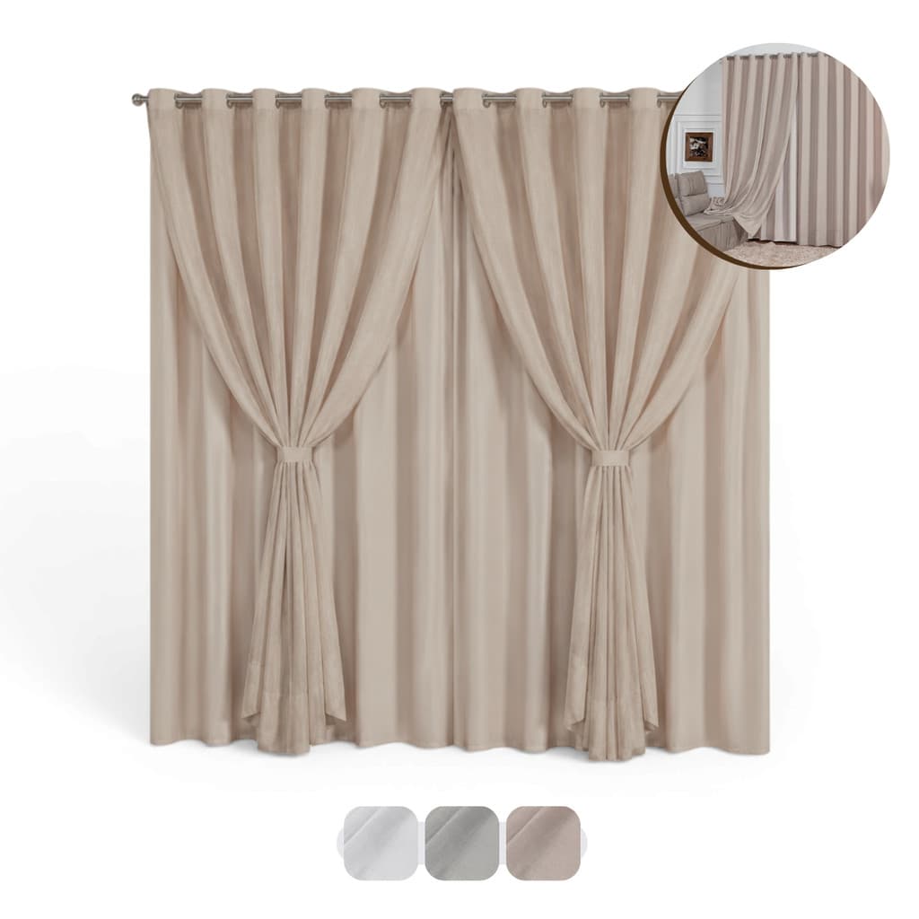 Cortina Linho Flame Voil Gaze 4,00x2,50m Forro Microfibra para Varão simples
