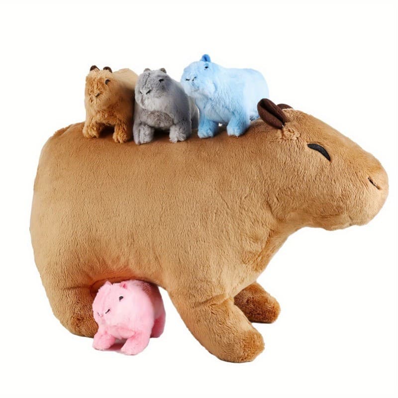 Brinquedo de Pelúcia Simulado de Capivara MOLUTIAN, Acompanha 4 Bonecos, Presente de Aniversário e Natal para Crianças 0
