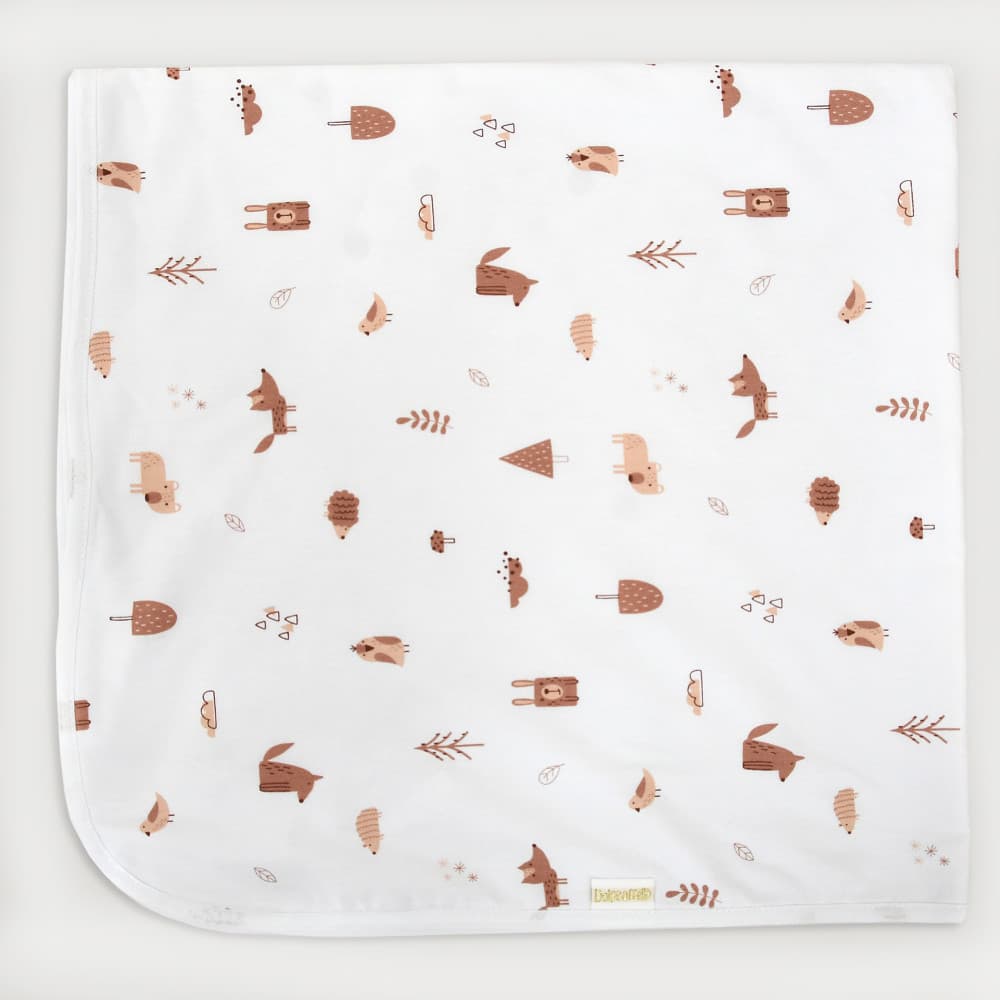 Manta Cueiro Dupla Face Forest Friends Estampado 70x80 Branco