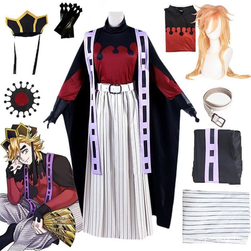 Cosplay de Demon Slayer Doma Douma, Fantasia, Peruca, Conjunto de Leque, Kimetsu No Yaiba, Roupa de Halloween, Kimono de