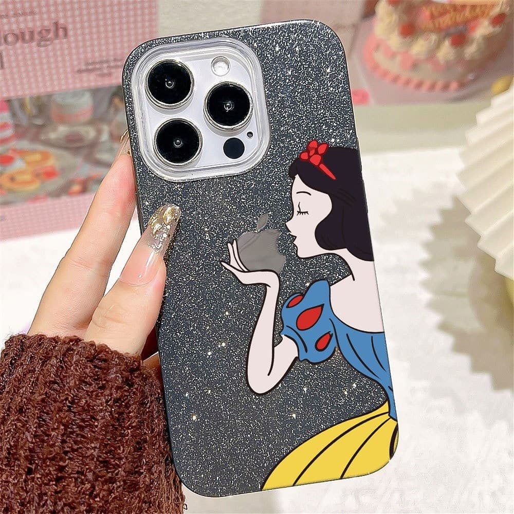 Capinha para iPhone 17/16/15/14/13/12 Pro Max Capa toda envolvente glitter cartoon branca de neve para menina