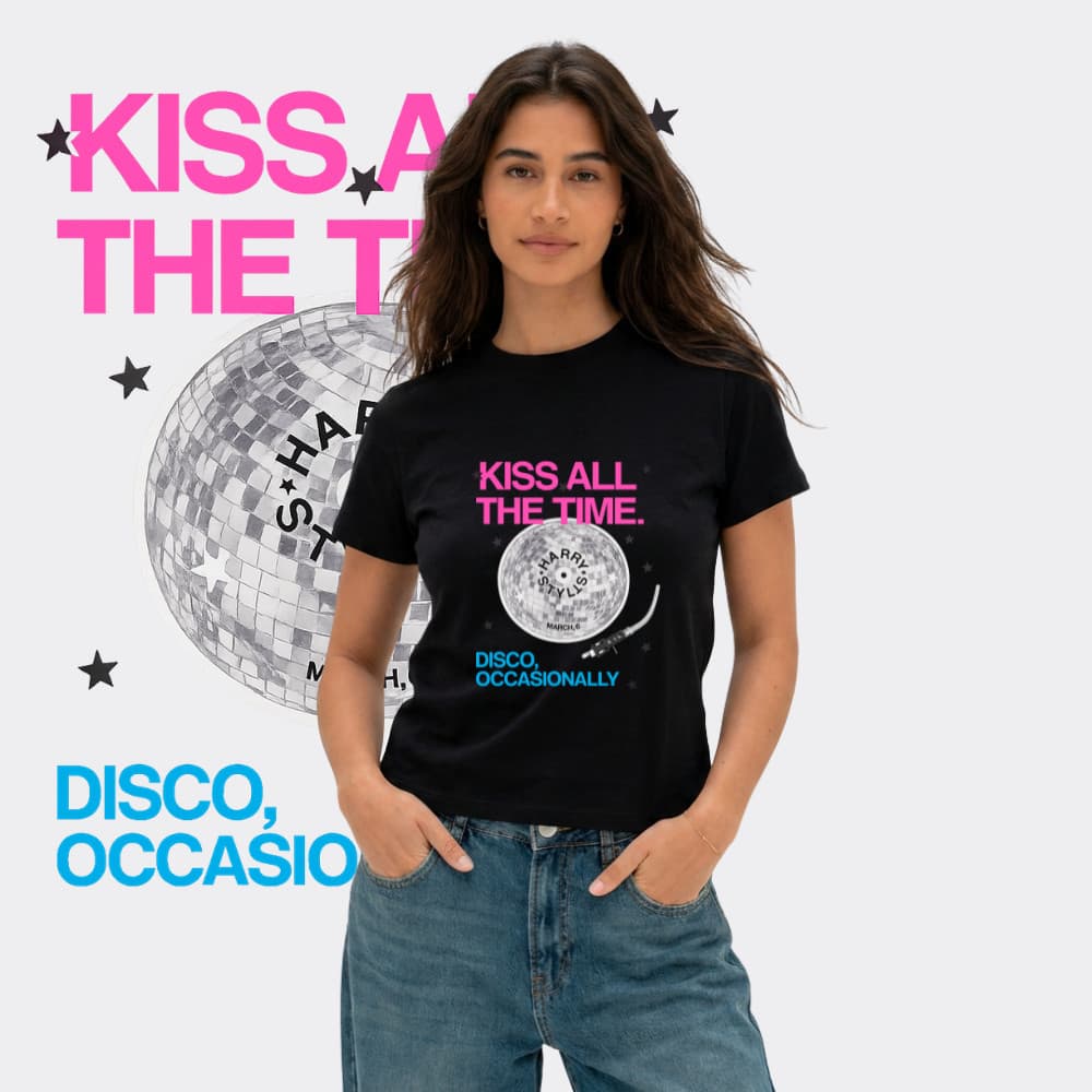 Básica feminina t-shirt estampa - Kiss All The Time Disco - 100% algodão