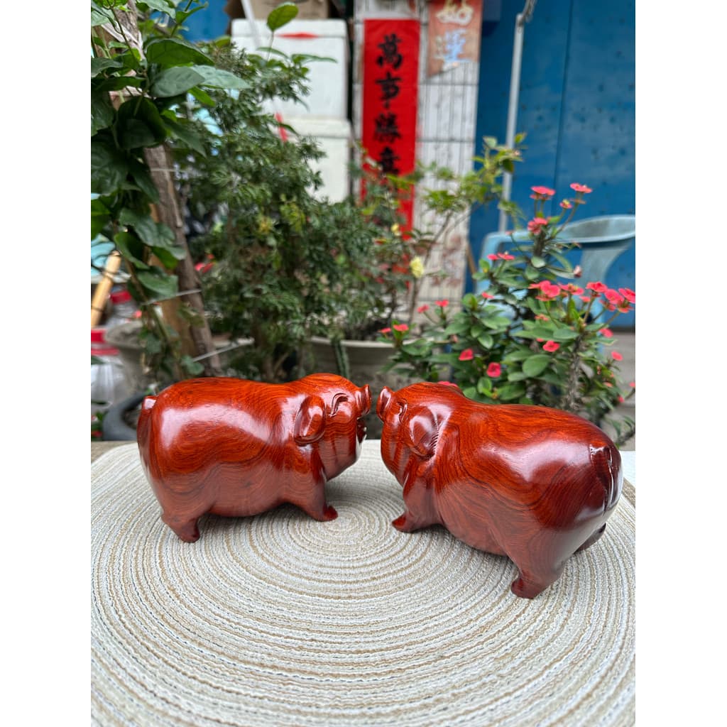 Burmanês jacarandá mogno escultura grande fruta vermelho sândalo sorte porco sala de estar decoração para casa presente