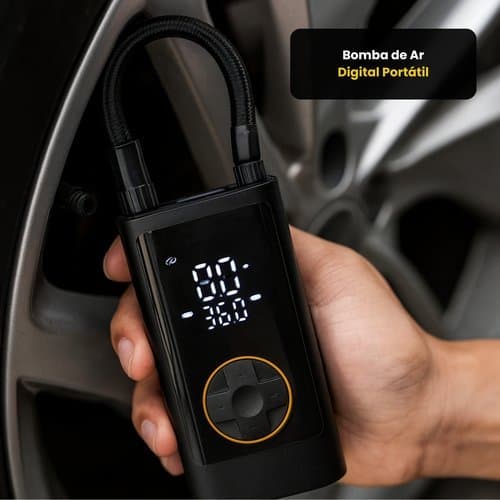 Inflador Digital Portatil Bomba De Ar Compacta Preta Leve Rapida