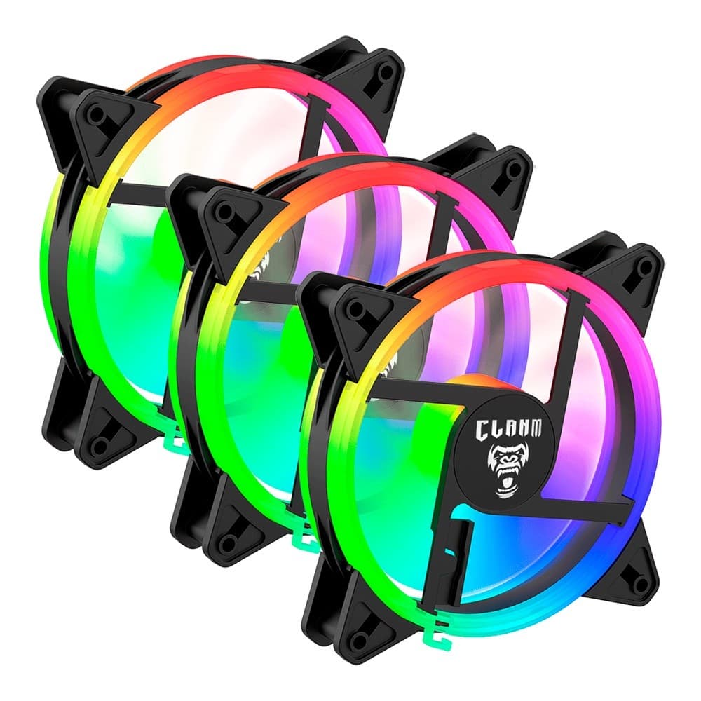 Kit 3 Cooler Fans RGB Noto 4pin Molex Rainbow Ventoinhas Clanm Gamer
