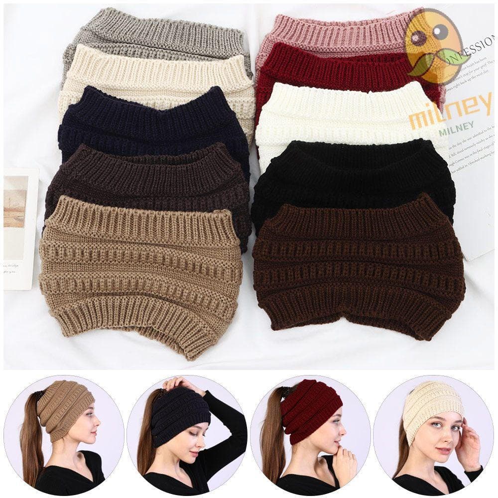 MILLNEY 1 Peça Gorro De Rabo De Cavalo Chapéu Headwraps Engrossar Turbante Feminino Menina Aquecedor De Orelha Larga