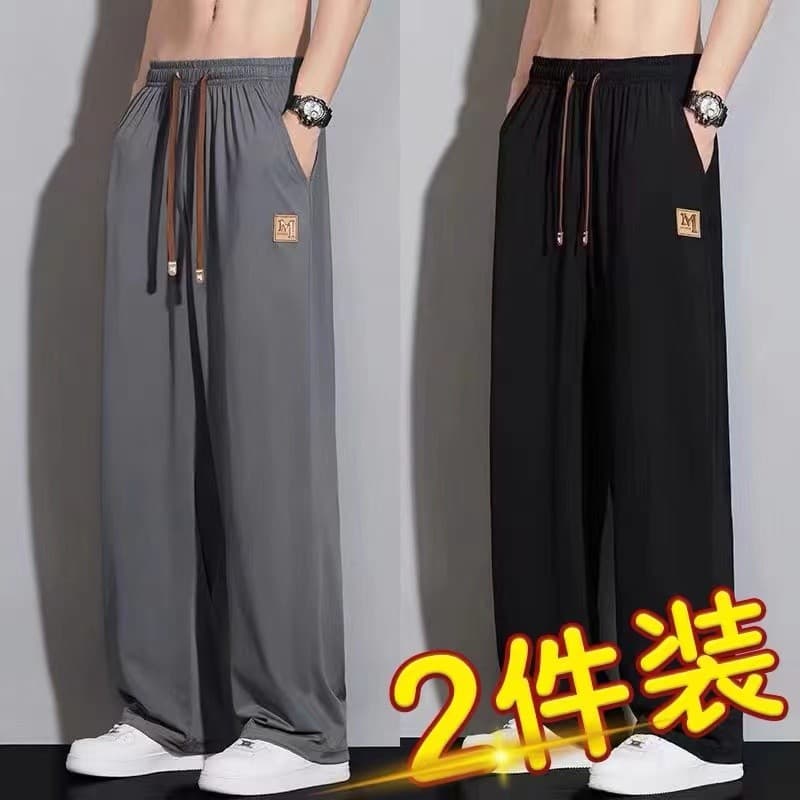 Calças esportivas de verão masculinas soltas Drape calças de seda gelo versão coreana na moda tamanho grande estilo fino