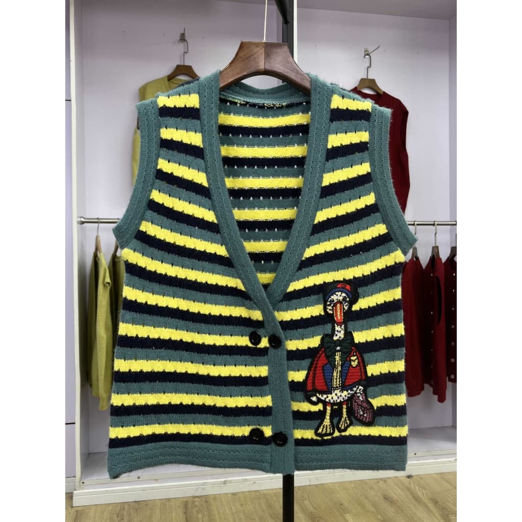737 outono inverno novo estilo moda redução de idade dos desenhos animados bordado colete de malha feminino com decote e