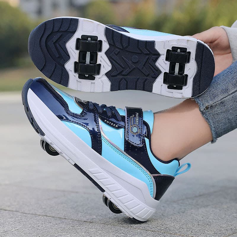 Meninos meninas crianças Runaway sapatos de quatro rodas esportes patins andando cadarços infantis sapatos de roda invis