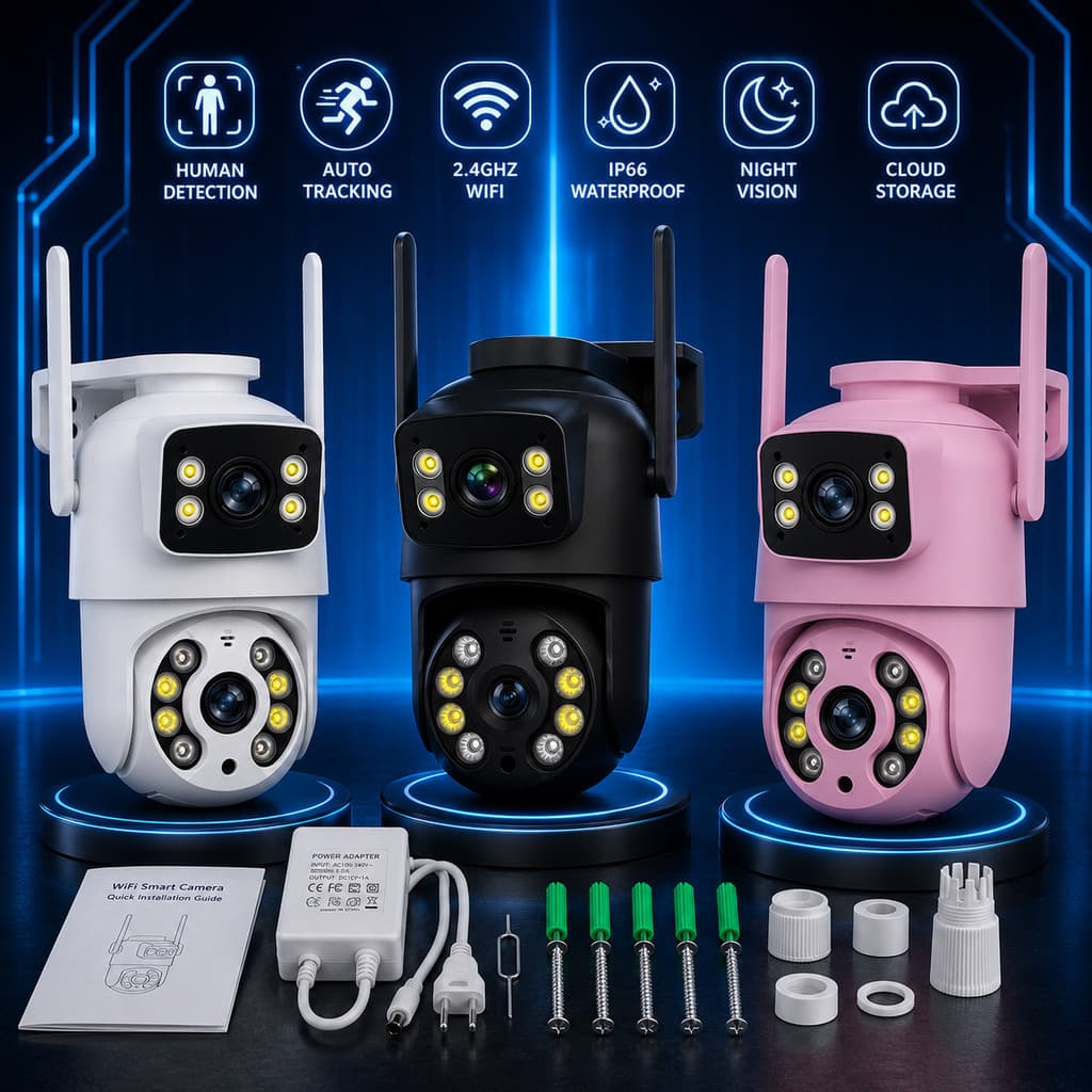 Câmera WiFi Externa Dual Lens 6MP PTZ IP66 Visão Noturna Colorida Rastreamento Humano Áudio Bidirecional Yoosee