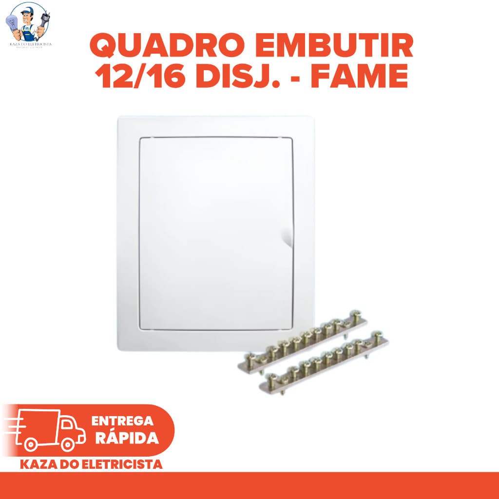 Quadro de Distribuição Embutir 12/16 Disjuntores com Barramento FAME