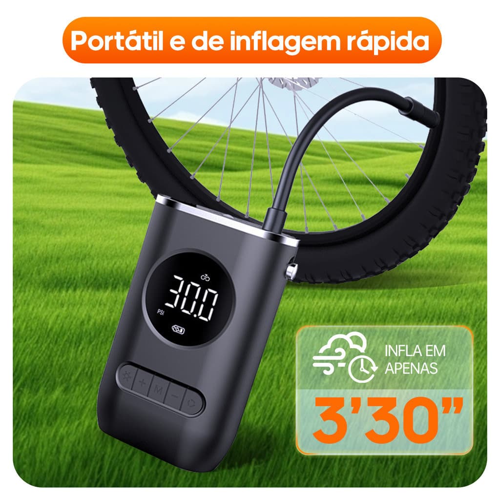 Calibrador Digital de Pneu Portátil Bomba de Ar Recarregável USB p/ Carro Moto Bola Bike Pronta Entrega Premium