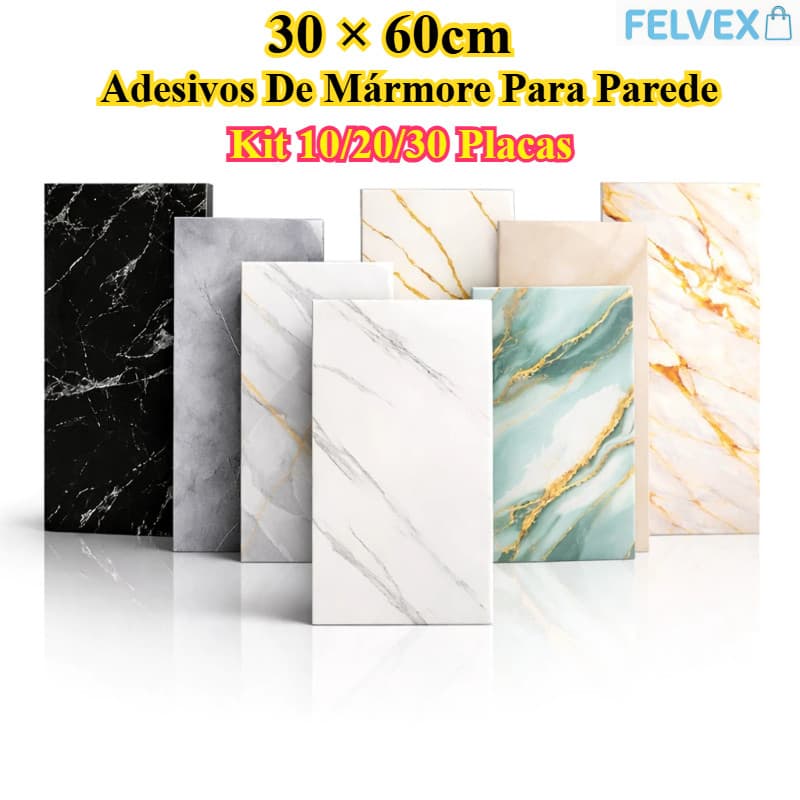 [FEL] KIT 10/20/30 Placas Adesivos De Mármore Para Parede (30x60CM) - Diversos Modelos Disponíveis