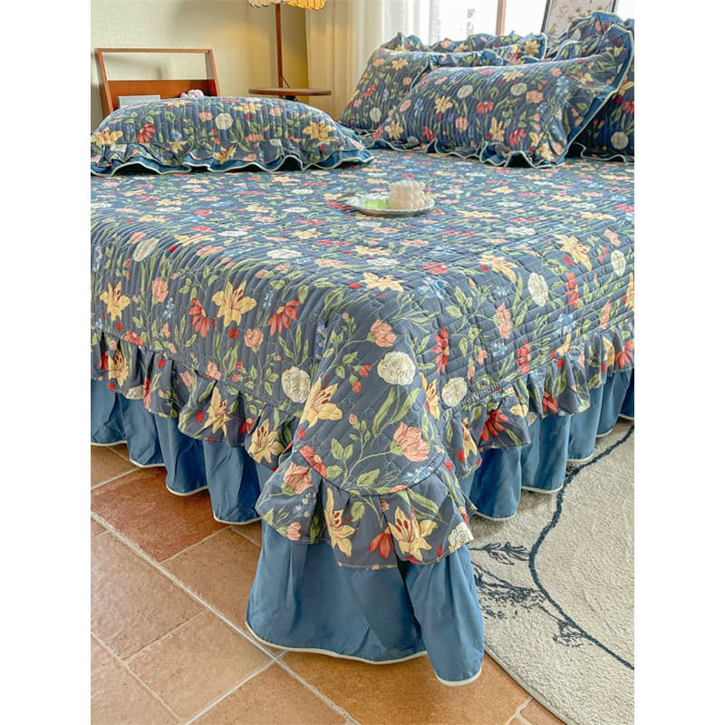 Langsha estilo princesa capa de cama de algodão de renda de camada dupla conjunto de três quatro peças grosso puro algod