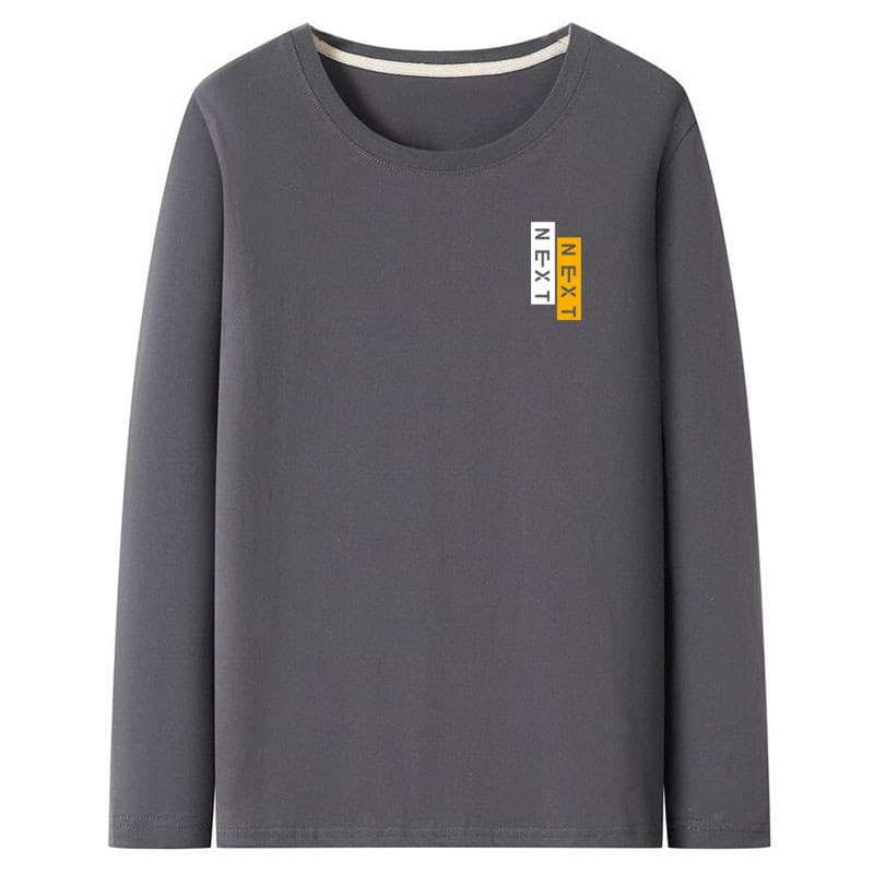 Camiseta masculina de manga comprida de algodão puro camisa de fundo solta masculina em torno do pescoço roupas superior