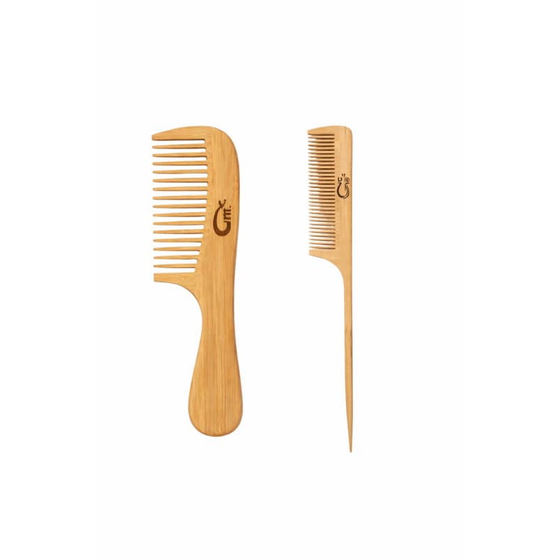 Kit 2 Pente de Madeira Bambu Antiestático Barba e Cabelo Masculino Feminino Durável