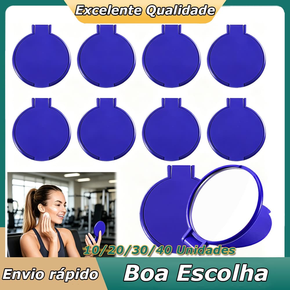 10-40pçs Azul Espelho de maquiagem portátil moderno estilo mundial espelho de contorno redondo flip-top 6.2x7cm