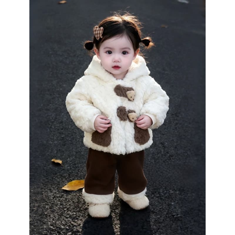 Roupas de bebê outono inverno roupas mais veludo engrossado lã camisola urso terno roupas de algodão Outing bebê macacão