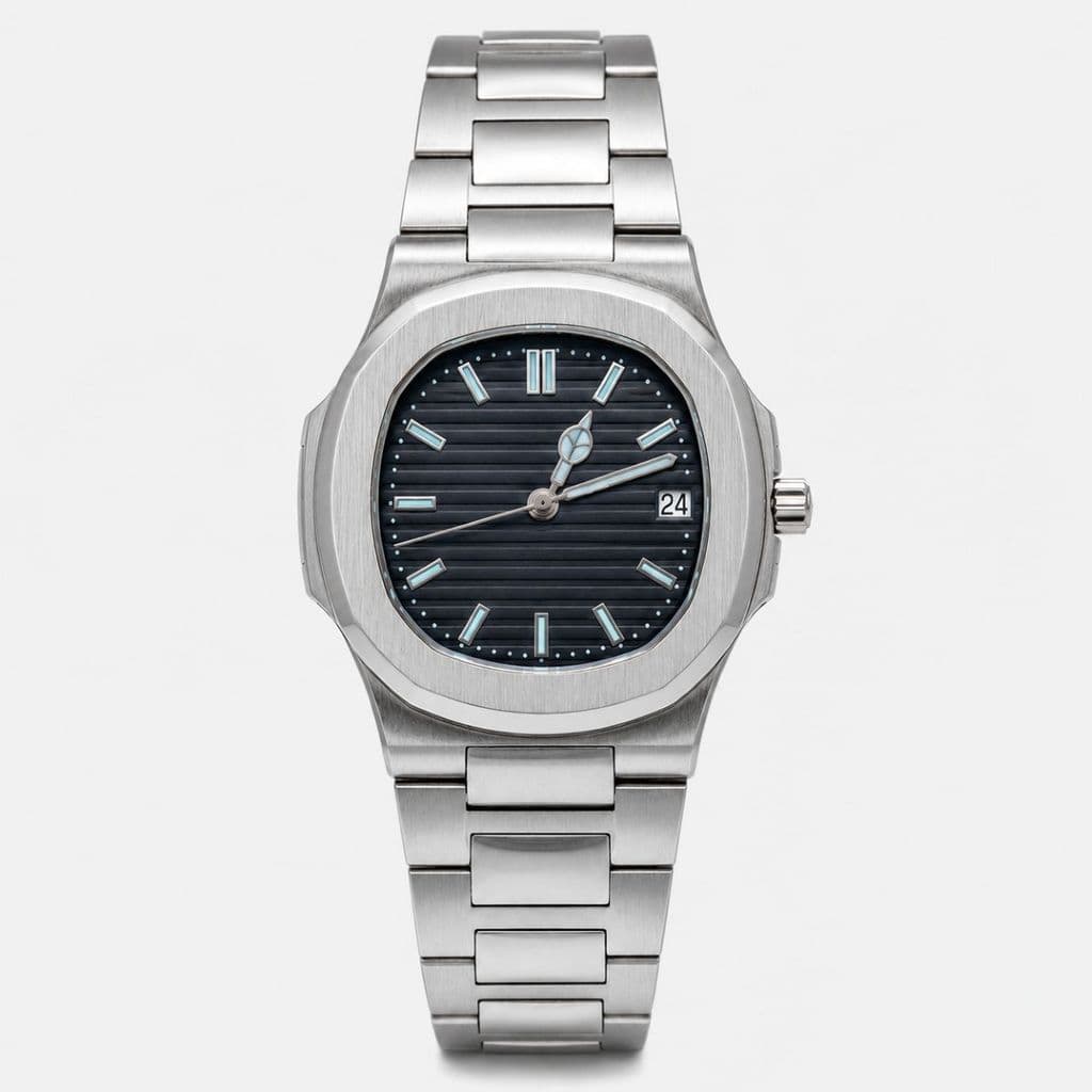 Relógio Masculino Prata Aço Inox Quadrado Fundo Preto Luxo