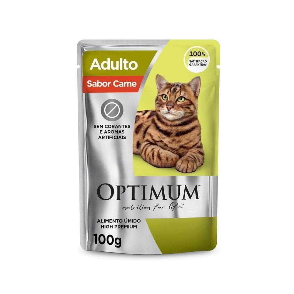 Ração Sabor Carne Úmida Sachê para Gatos Adultos 85g Optimum
