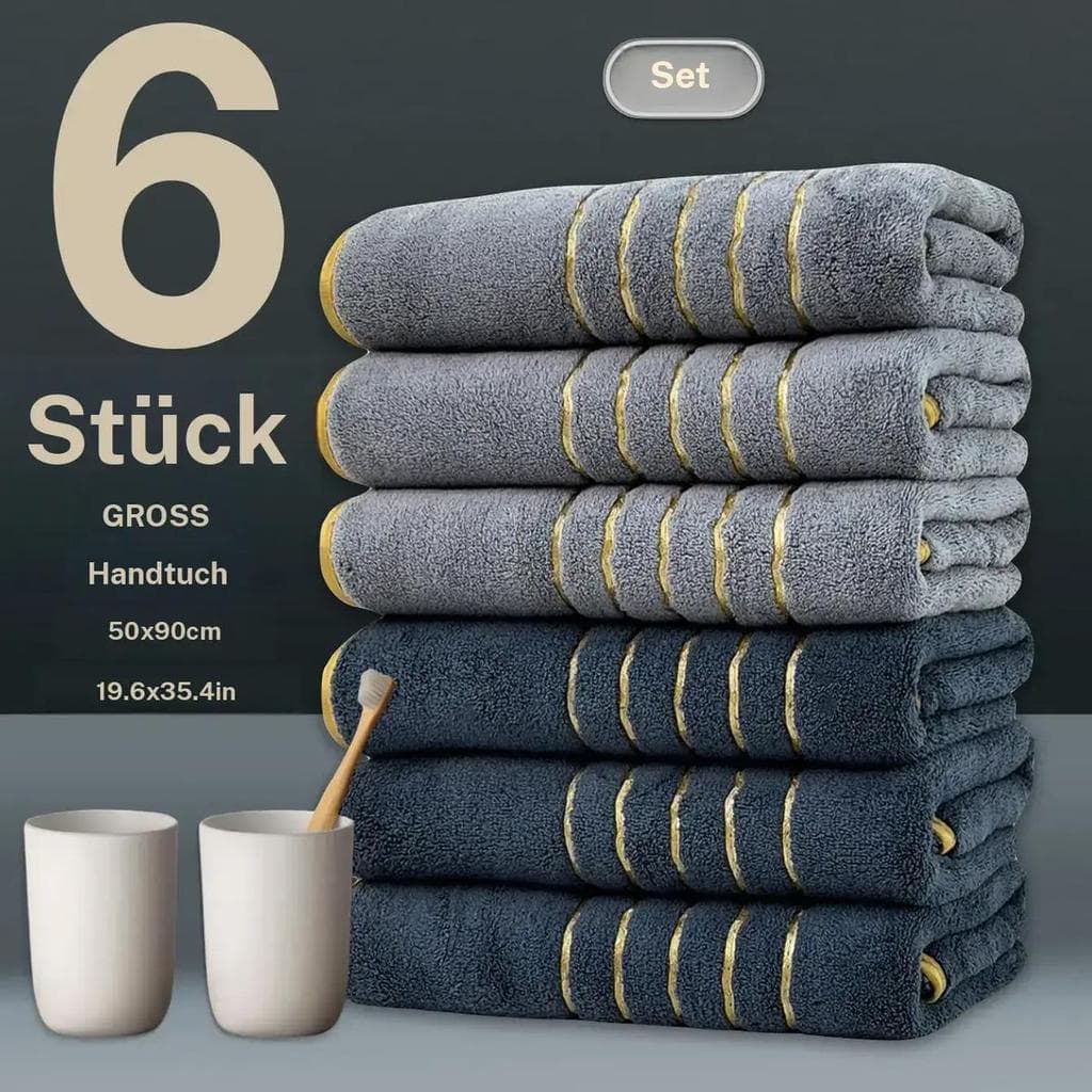 Conjunto de 6 toalhas de banho com acabamento dourado, de microfibra absorvente e de secagem rápida, essenciais modernos