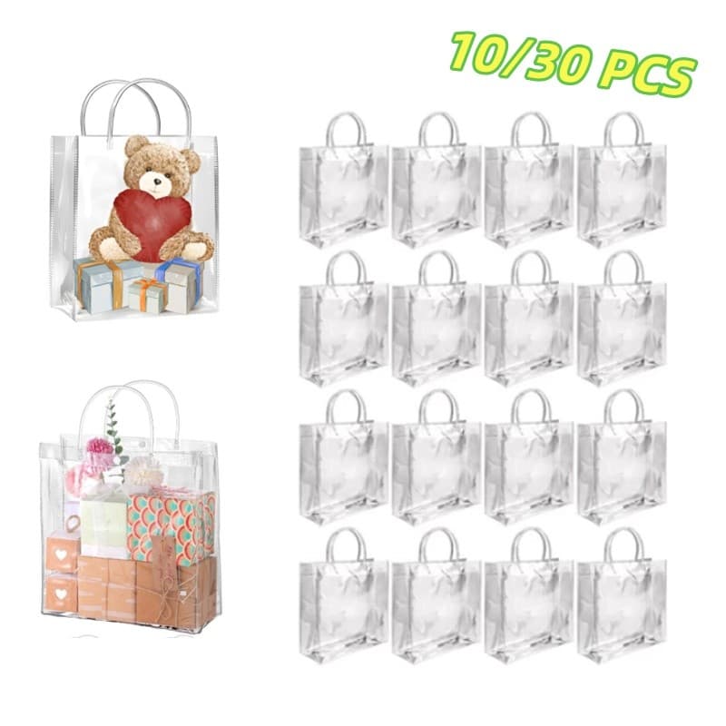 Kit 10/30 Unidades Reutilizável De Sacolas Transparentes De PVC Para Presente Lembranças Para Festas De Fim De Ano