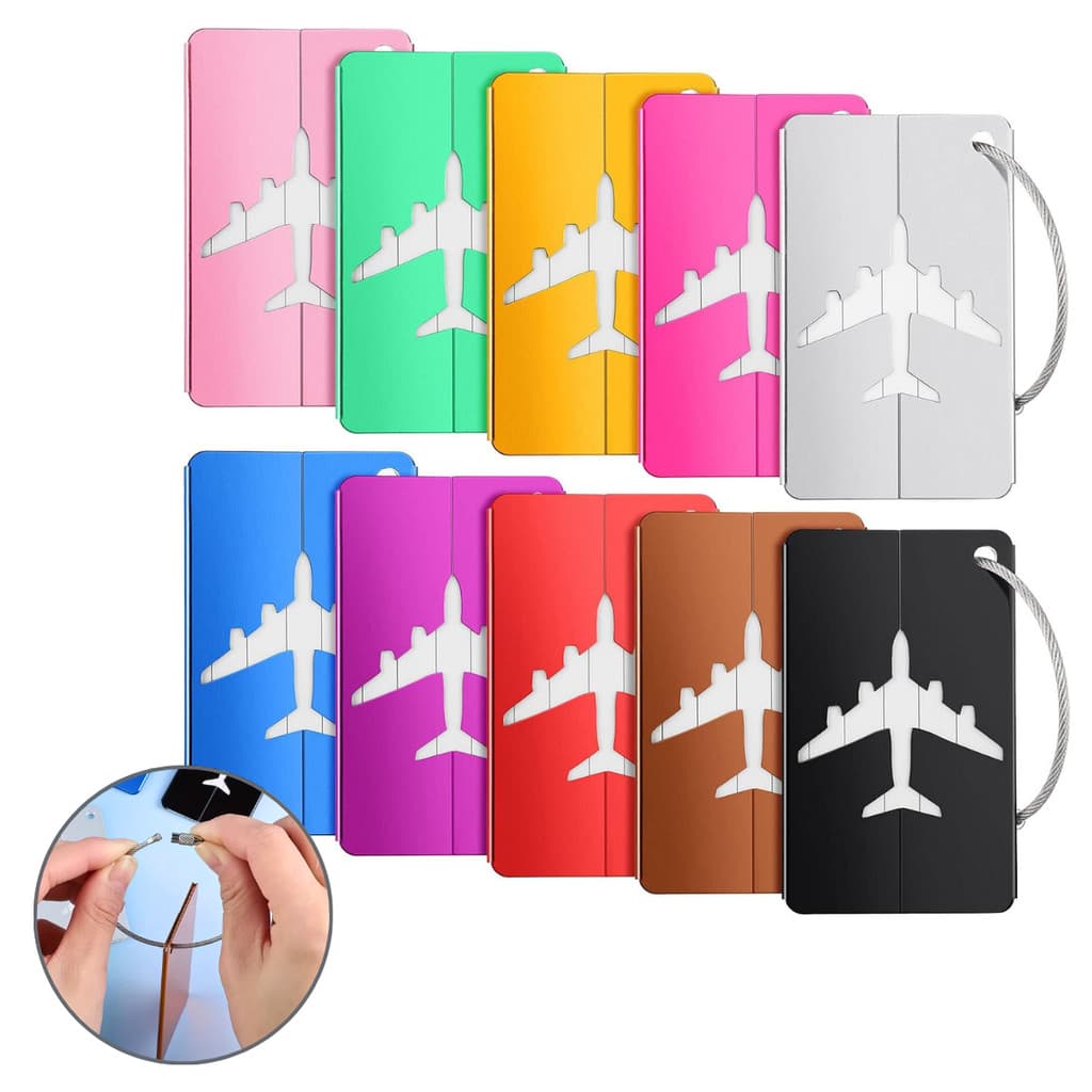 Kit 10 Tag Identificador De Mala Em Alumínio Cabo Aço Resistente Seguro Viagens