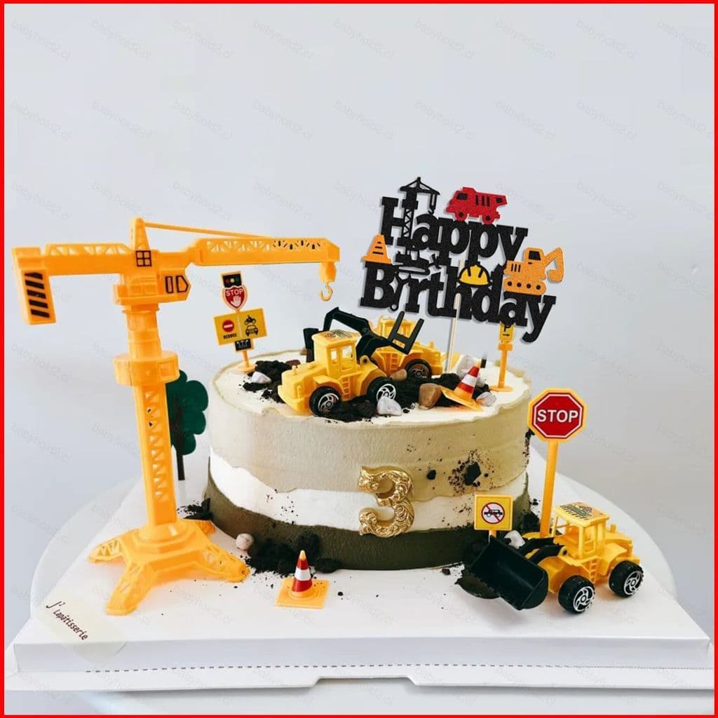 BH2 Engenharia Veículo Construção Tema Bolo Decoração Torre Guindaste bulldozer Escavadeira cakedecoration HB2