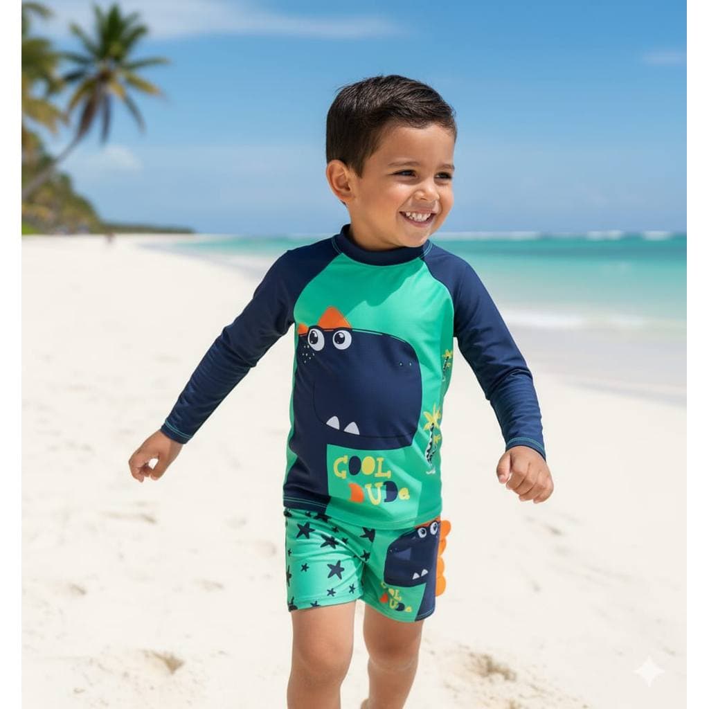 Roupa de Banho Masculina Infantil Proteção Uv50+ Praia Verão Blusa e Shorts