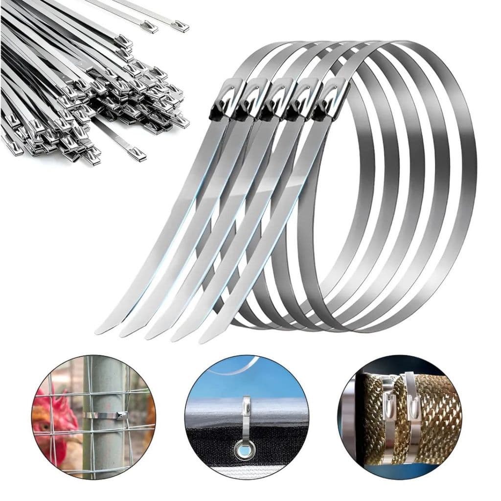 kit 100 Abraçadeira Aço Inox Metal Zip Tie 30cm Enforca Gato